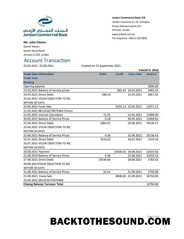 İndir Ürdün ticari Banka JCB Banka Hesap Özeti easy to fill in .XLS and .PDF Dosya Format Örnek örnek