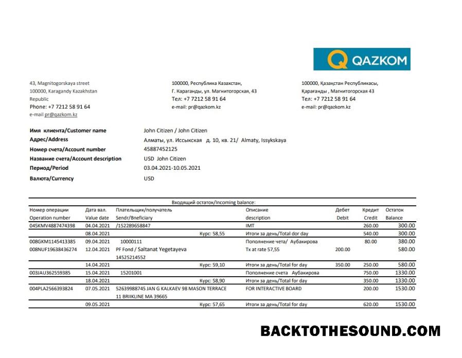 İndir Kazakistan Qazkom Banka Hesap Özeti easy to fill in Excel and PDF Format Örnek şablon