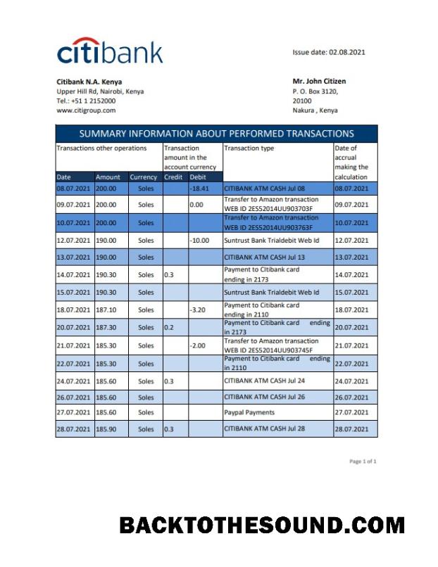 İndir Kenya Citibank Banka Hesap Özeti easy to fill in .XLS and .PDF Dosya Format Örnek taslak