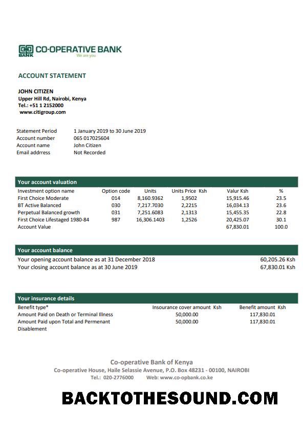 İndir Kenya Co Operative Banka proof of address Hesap Özeti in Word and PDF Format, .doc and .PDF Format Örnek şablon