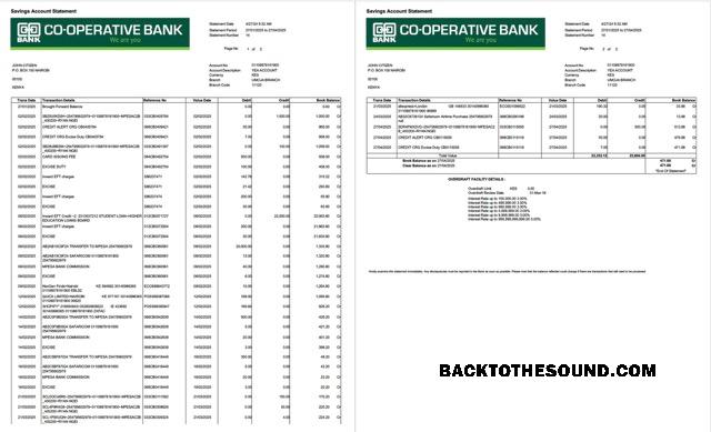 Düzenlenebilir İndir Kenya Co operative Banka Hesap Hesap Özeti Word and PDF Şablon, 2 pages Örnek