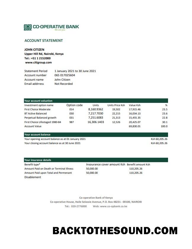 İndir Kenya Co operative Banka of Kenya Banka Hesap Özeti easy to fill in Excel and PDF Format Örnek tasarım