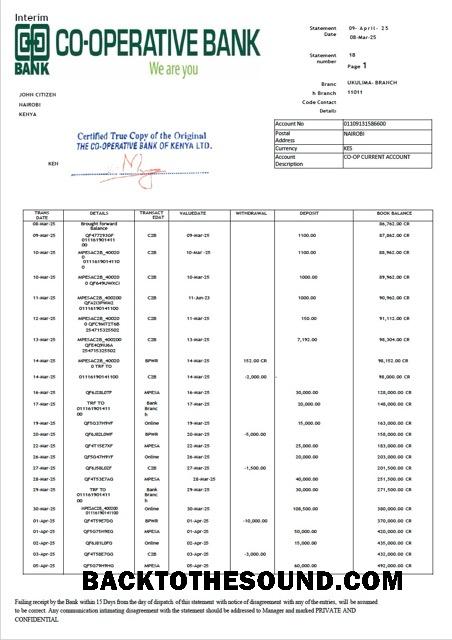 İndir Kenya Co operative Banka Hesap Özeti Word and PDF Örnek örnek