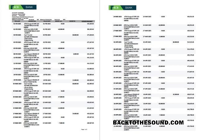 Profesyonel İndir Kenya KCB Banka Hesap Hesap Özeti Word and PDF Şablon, 2 pages Örnek