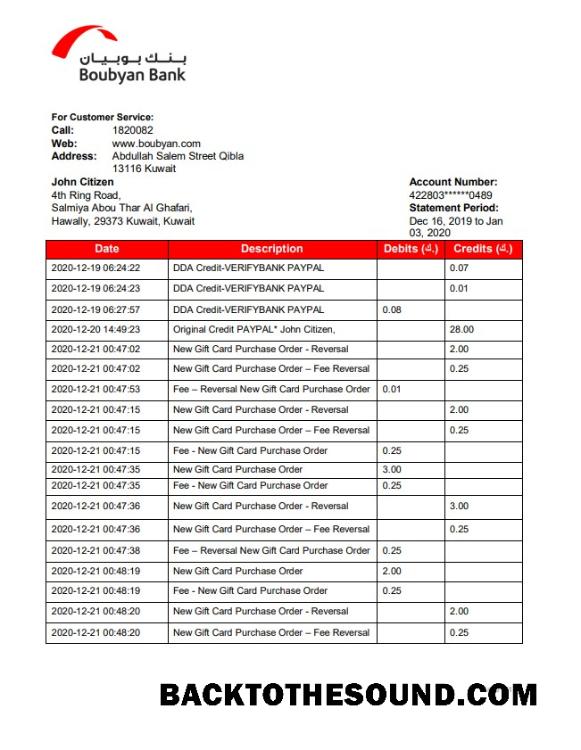 İndir Kuveyt Boubyan Banka proof of address Hesap Özeti in Word and PDF Format Örnek taslak