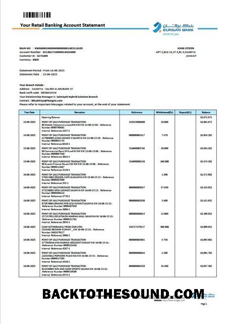 İndir Kuveyt Burgan Banka retail Hesap Hesap Özeti Word and PDF Örnek taslak
