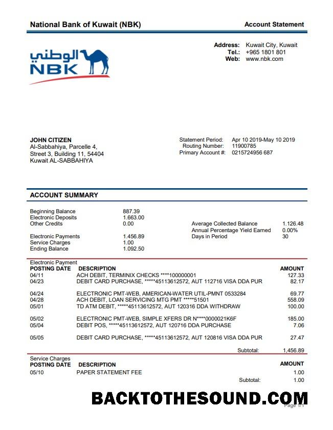 İndir Kuveyt, ulusal Banka of Kuveyt (NBK) Örnek taslak