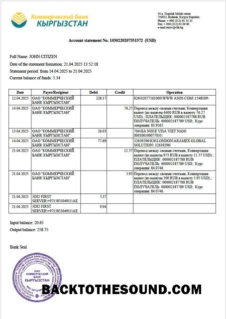 İndir Kırgızistan ticari Banka of Kırgızistan Hesap Hesap Özeti Word and PDF Örnek örnek