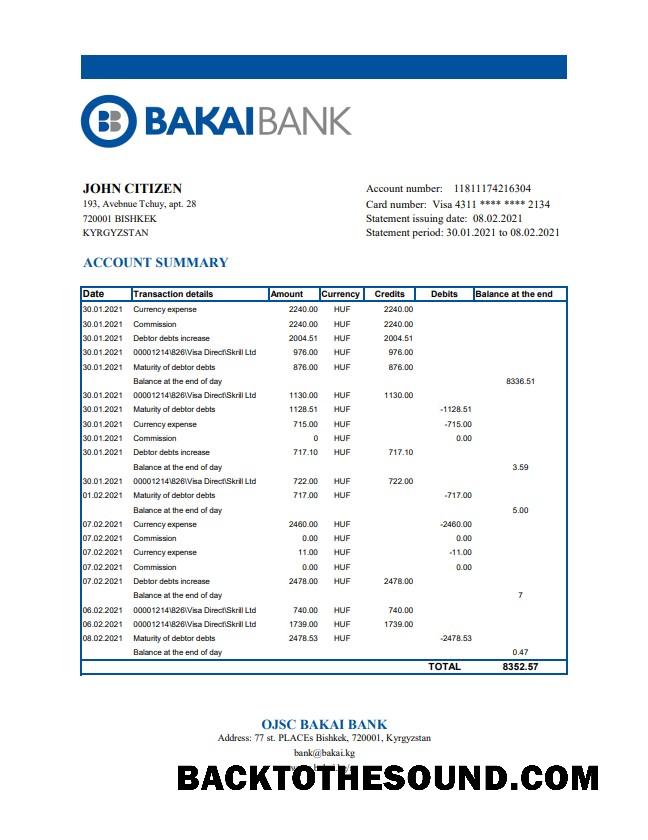 İndir Kırgızistan OJSC Bakai Banka Hesap Özeti easy to fill in Excel and PDF Format Örnek tasarım