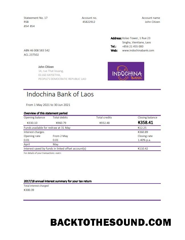 İndir Laos Indochina Banka Hesap Özeti easy to fill in Excel and PDF Format Örnek ön izleme