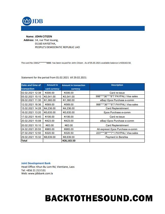 İndir Laos Joint geliştirme Banka (JDB) Hesap Özeti easy to fill in .XLS and .PDF Dosya Format Örnek tasarım