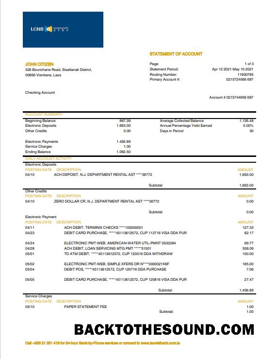 İndir Laos LCNB Banka Hesap Özeti in Word and PDF Format Örnek şablon