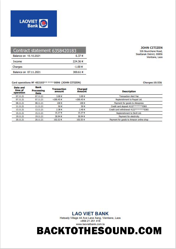 İndir Laos Lao Viet Banka Hesap Özeti in Word and PDF Format Örnek ön izleme