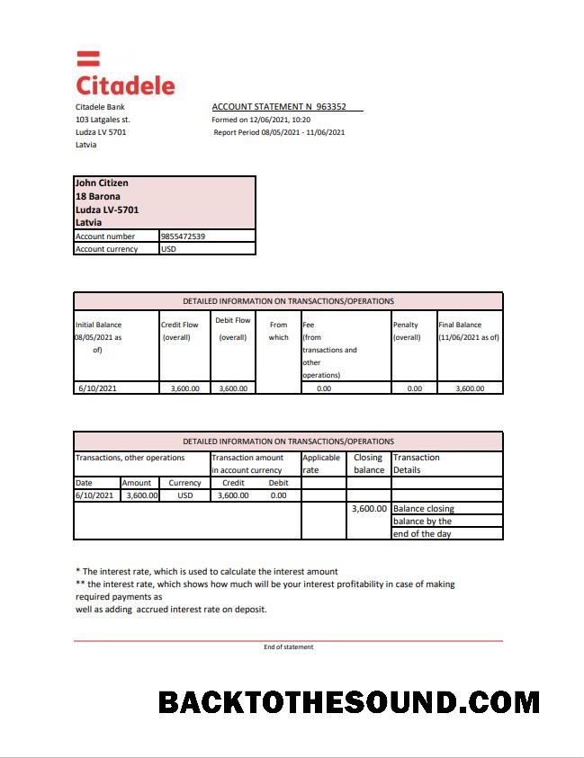 İndir Letonya Citadele Excel PDF Örnek taslak