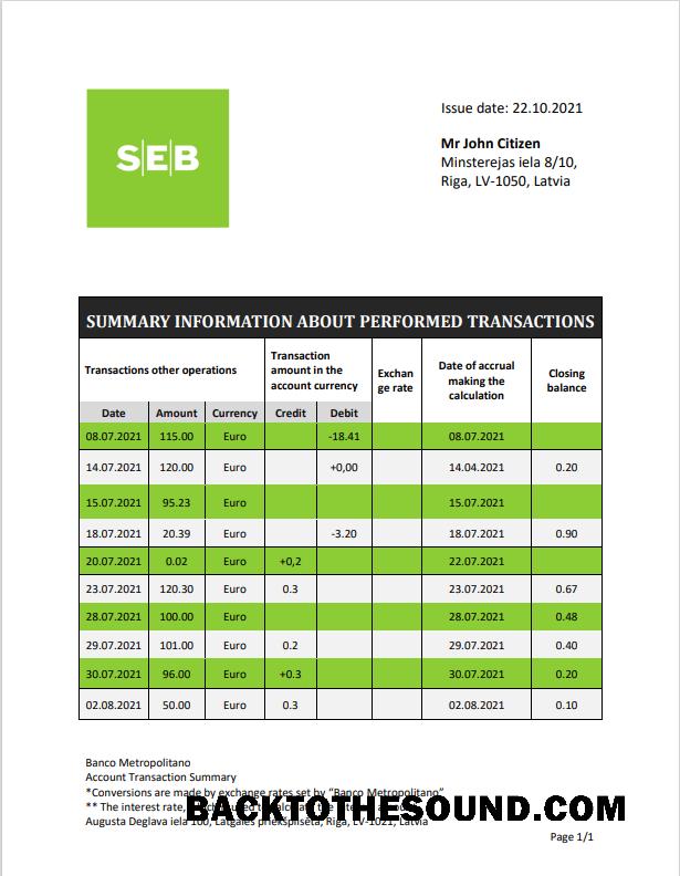 İndir Letonya SEB Banka Hesap Özeti in Word and PDF Format Örnek örnek