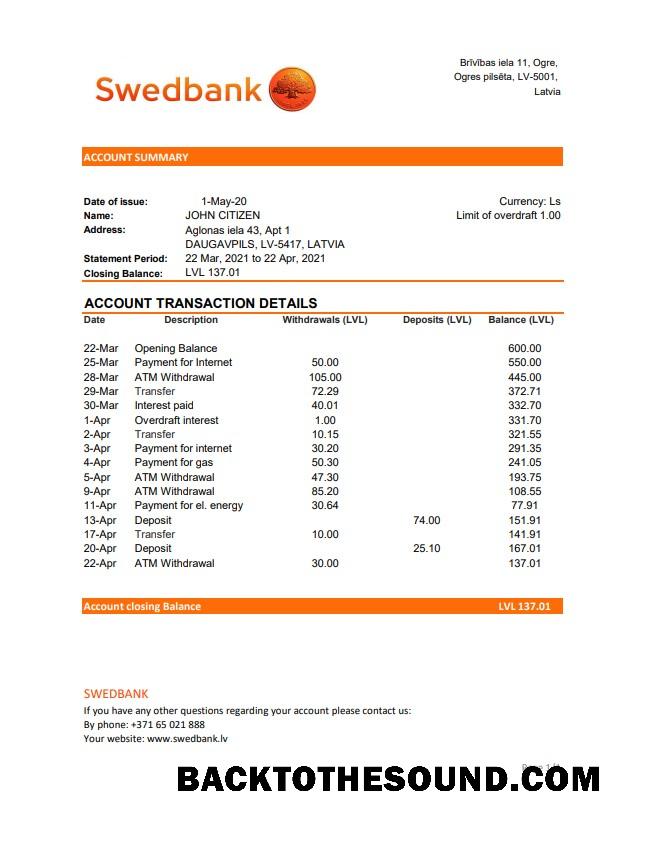 İndir Letonya Swedbank Banka Hesap Özeti easy to fill in .XLS and .PDF Dosya Format Örnek örnek