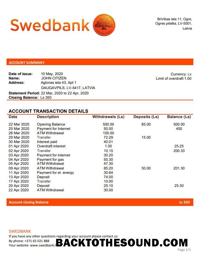 İndir Letonya Swedbank Örnek ön izleme
