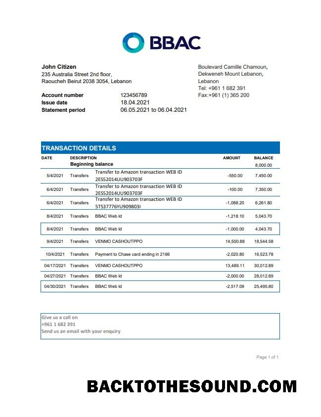 İndir Lübnan BBAC Banka Hesap Özeti easy to fill in .XLS and .PDF Dosya Format Örnek şablon