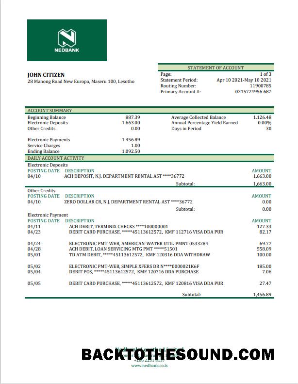 İndir Lesotho Nedbank Banka Hesap Özeti in Word and PDF Format Örnek örnek