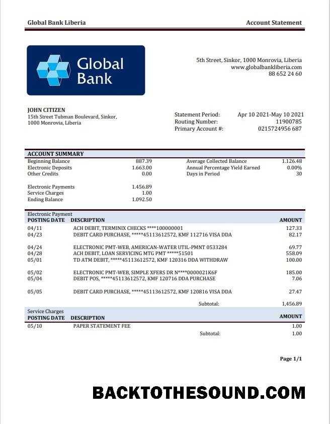 İndir Liberya Global Banka staement Örnek örnek