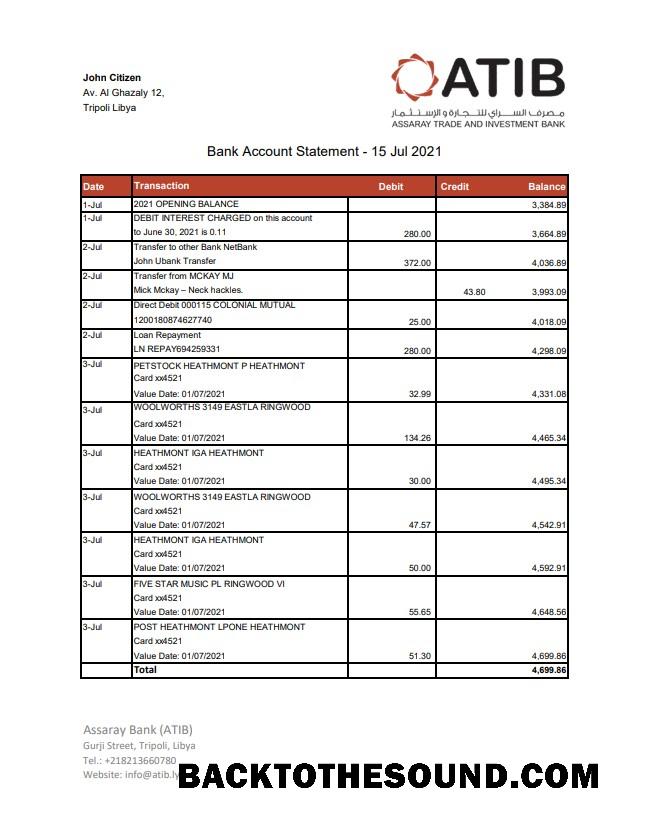 İndir Libya Assaray Banka (ATIB) Hesap Özeti easy to fill in Excel and PDF Format Örnek ön izleme