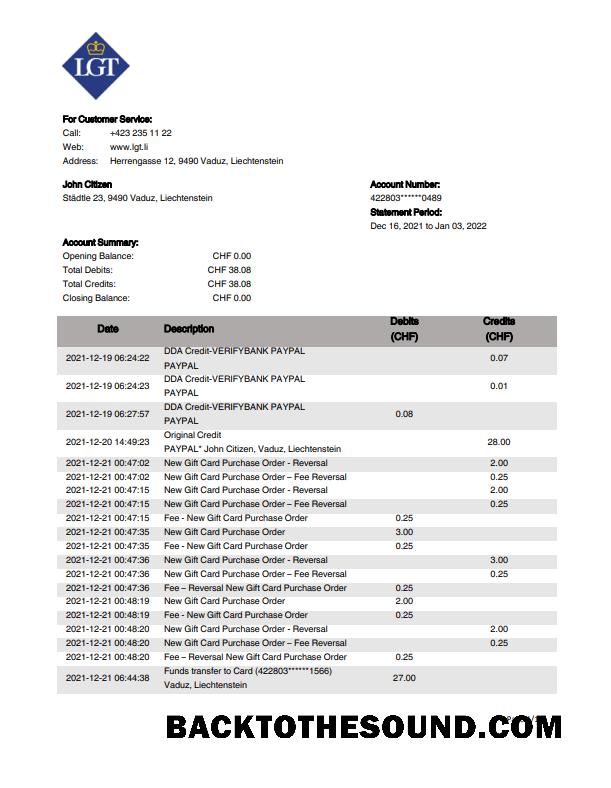 İndir Lihtenştayn LGT Banka Hesap Özeti in Word and PDF Format Örnek ön izleme