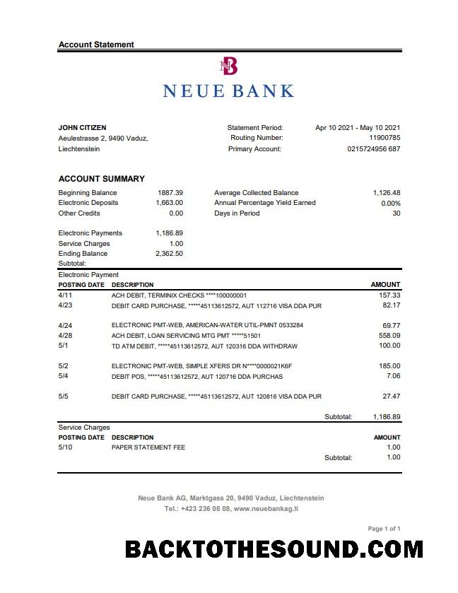 İndir Lihtenştayn Neue Banka AG Banka Hesap Özeti easy to fill in .XLS and .PDF Dosya Format Örnek ön izleme