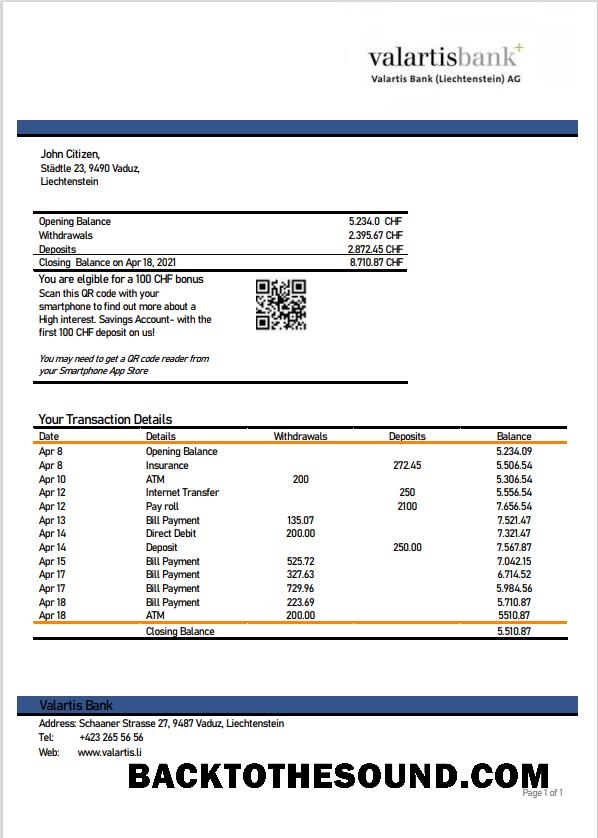 İndir Lihtenştayn Valartis Banka Hesap Özeti in Word and PDF Format Örnek şablon
