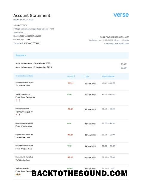 İndir Litvanya Verse Payments Hesap Hesap Özeti Word and PDF Örnek örnek
