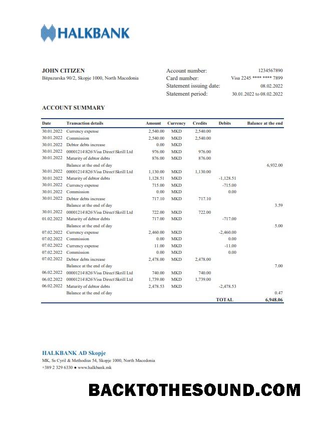 İndir Macedonia Halkbank ban Hesap Özeti XLS Örnek taslak