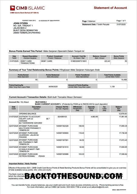 İndir Malezya CIMB Islamic Banka Hesap Özeti of Hesap Word and PDF Örnek örnek