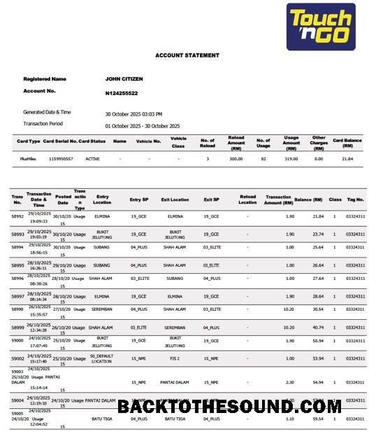 İndir Malezya Touch'n Go Hesap Hesap Özeti Word and PDF Örnek tasarım