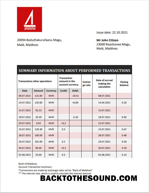 İndir Maldivler Banka of Maldivler Banka Hesap Özeti in Word and PDF Format Örnek şablon