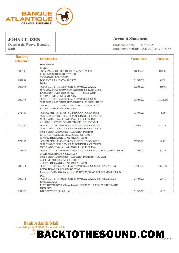 İndir Mali Banque Atlantiaque Banka Hesap Özeti in Word and PDF Format, .doc and .PDF Format Örnek taslak