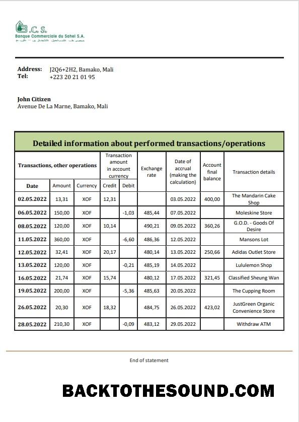 İndir Mali Banque Commerciale du Sahel Banka Hesap Özeti in Word and PDF Format, .doc and .PDF Format Örnek şablon
