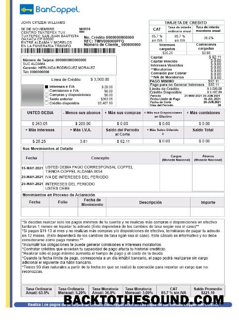 İndir Meksika BanCoppel Hesap st Örnek örnek