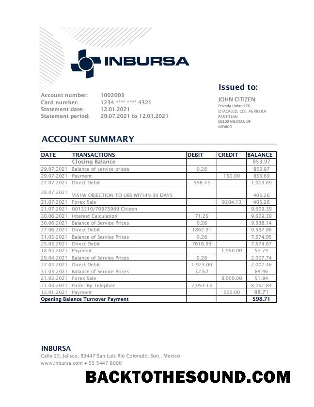 İndir Meksika Inbursa Banka Hesap Özeti easy to fill in Excel and PDF Format Örnek ön izleme