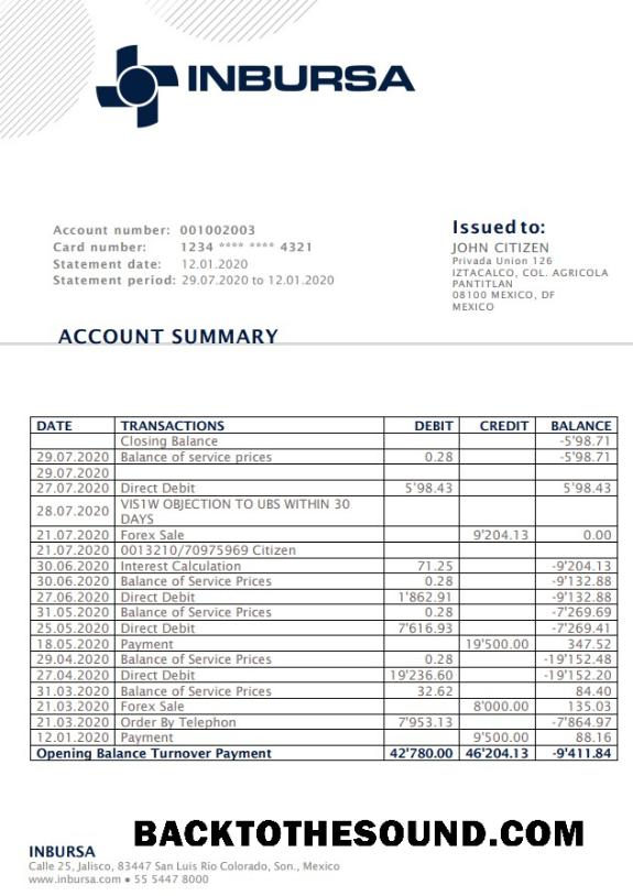 İndir Meksika Inbursa Banka Hesap Özeti in Word and PDF Format, good for address prove Örnek taslak