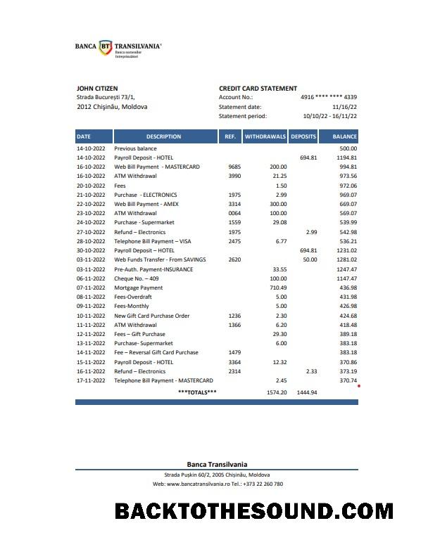 İndir Moldova Banca Transilvania Banka Hesap Özeti Excel and PDF Örnek tasarım