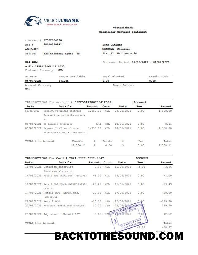 İndir Moldova Victoriabank Excel PDF Örnek şablon