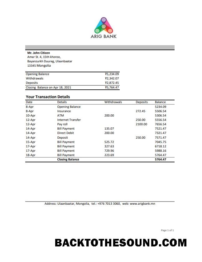 İndir Moğolistan Arig Banka Excel PDF Örnek ön izleme