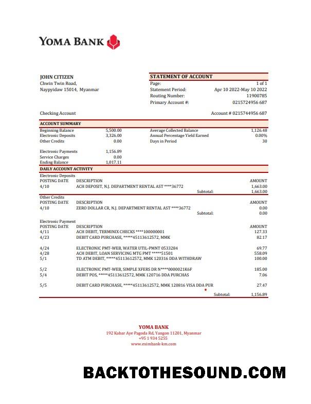 İndir Myanmar Yoma Banka Hesap Özeti Excel and PDF Örnek örnek