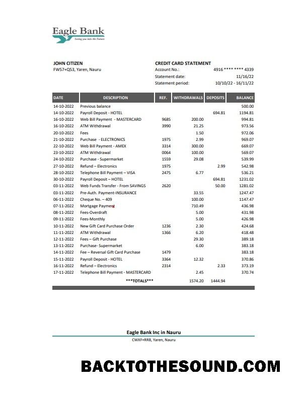 İndir Nauru Eagle Banka Hesap Özeti Excel and PDF Örnek tasarım