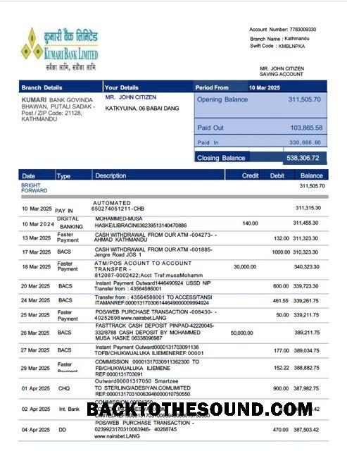 İndir Nepal Kumari Banka Limited Hesap Hesap Özeti Word and PDF Örnek ön izleme