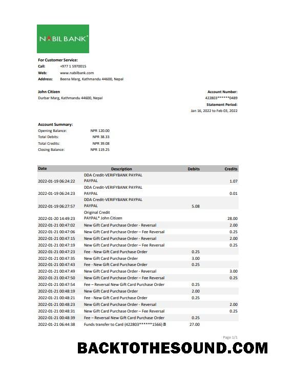 İndir Nepal Nabil Banka Hesap Özeti Excel and PDF Örnek şablon