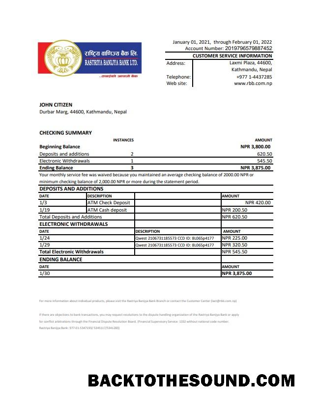 İndir Nepal Rastriya Banijya Banka Hesap Özeti XLS Örnek taslak