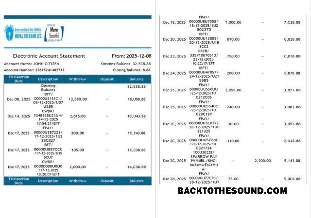 Yüksek Kalite İndir Nepal SBI Banka electronic Hesap Hesap Özeti Word and PDF Şablon, 2 pages Örnek