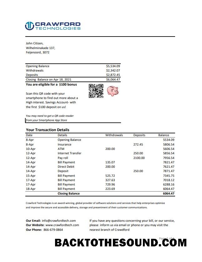İndir Hollanda (Holland) Crawford Technologies Banka Hesap Özeti easy to fill in Excel and PDF Format Örnek taslak