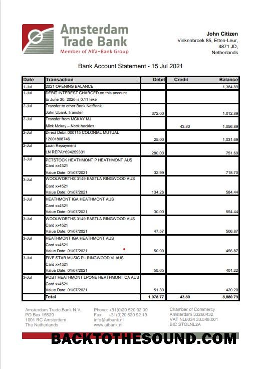 İndir Hollanda Amsterdam Trade Banka Hesap Özeti in Word and PDF Format Örnek taslak