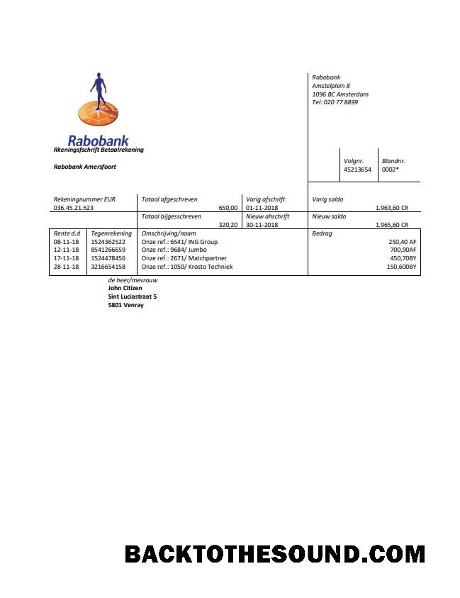 İndir Hollanda Rabobank Banka Hesap Özeti easy to fill in Word and PDF Format Örnek şablon